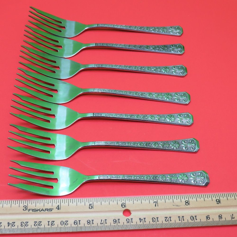Eight Petal Black Textured Interpur Stainless Steel Salad/Dessert Forks 7 ea.